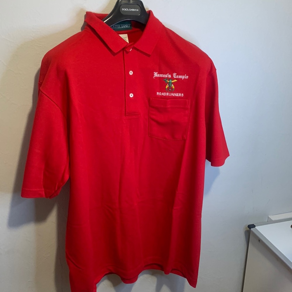 Vintage Shriners Nemesis Temple Roadrunners XL 100% Combed Cotton Polo Red New